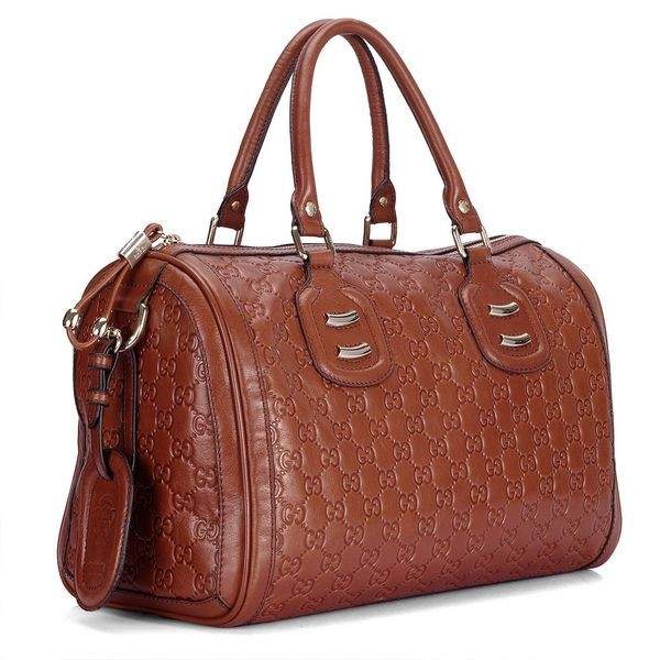 1:1 Gucci 241097 Techno Tag Medium Boston Bags-Brown Leather - Click Image to Close